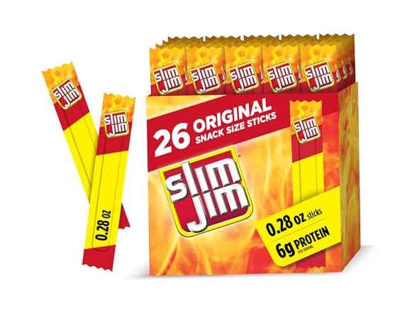 26Ct Slim Jim Smoked Meat Sticks, Original Flavor