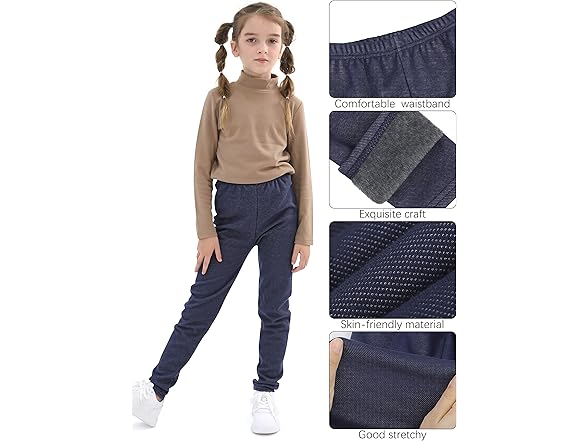 Girls Cotton Fleece Lined Leggings