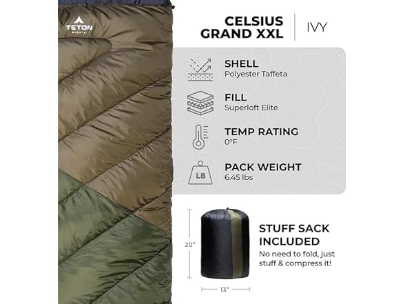 Teton Celsius XXL 0F Degree Sleeping Bag