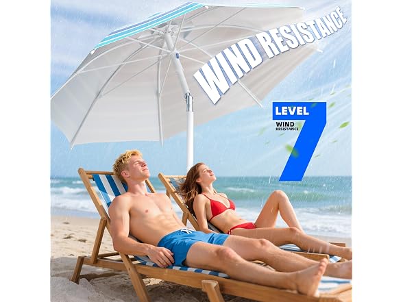 Alfolive 8FT Beach Umbrella for Sand - Gallery 4