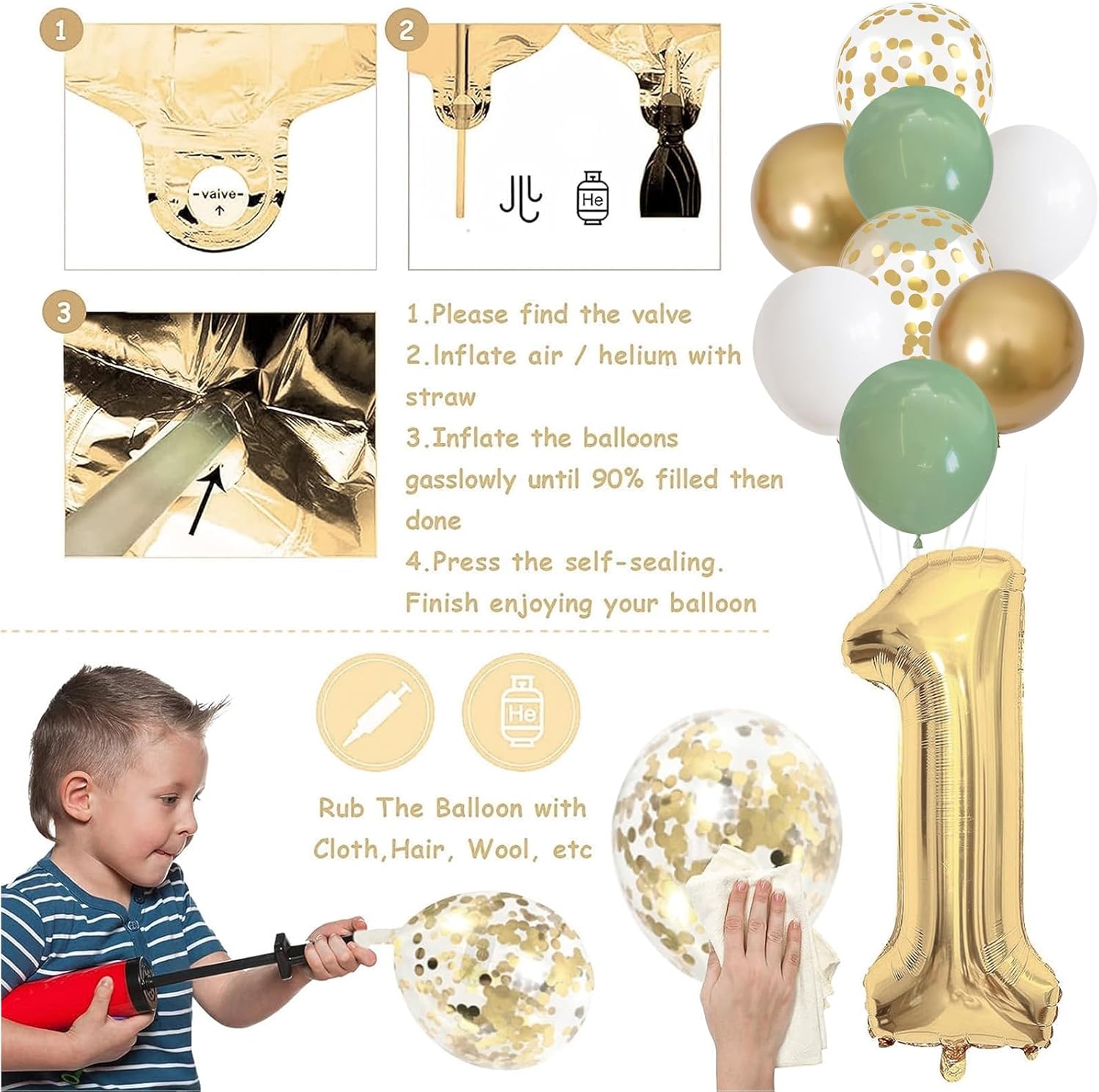 40th Birthday Balloon Set Sage & Gold - Gallery 5