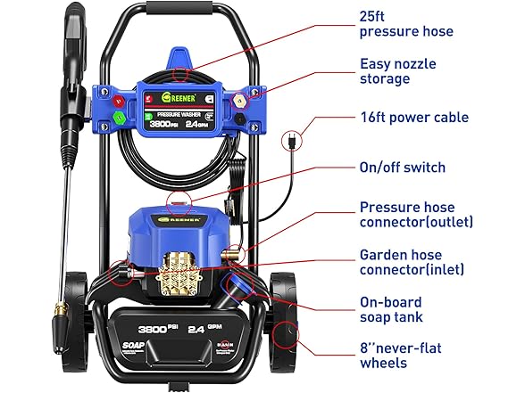 GREENER PW06-B Electric Pressure Washer Blue