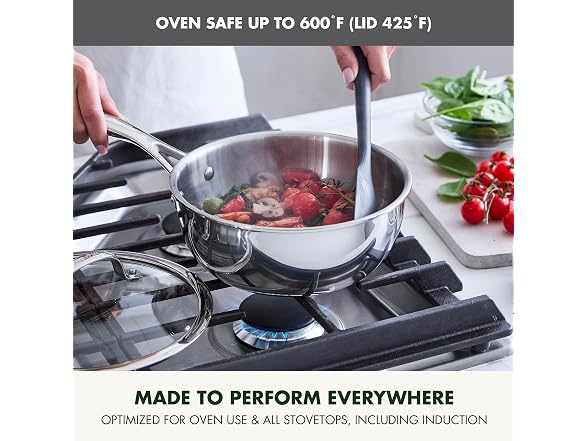 GreenPan Valencia Pro Tri-Ply Stainless Steel 2.5QT Chef's Pan with Lid