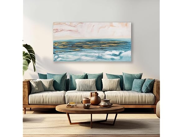 AERART Canvas Wall Art Blue Gold Coast
