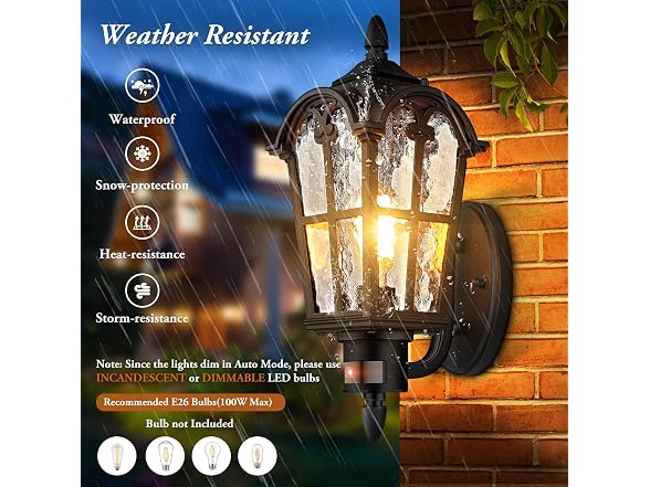 BesLowe Large Motion Sensor Outdoor Wall Light Black