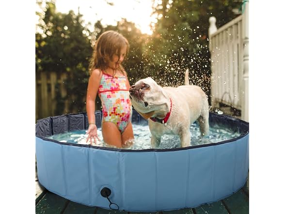 OWNPETS Foldable Pet Pool with Bath Brush, C