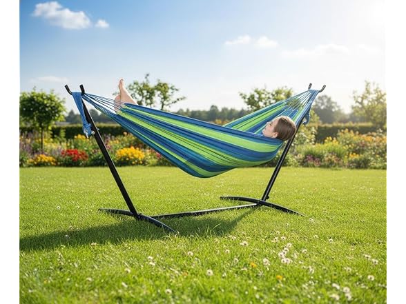 Double Hammock w/ Space-Saving Steel Stand