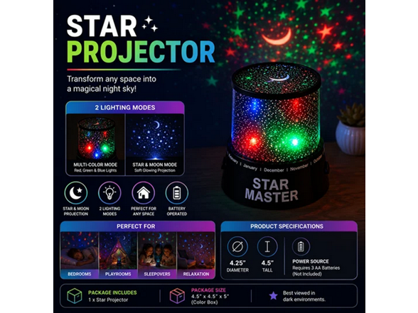 Star Projector Night Light – LED Starry Sky Projector