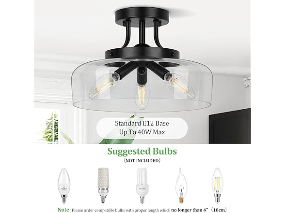 TOBUSA 3-Light Semi Flush Mount Ceiling Light
