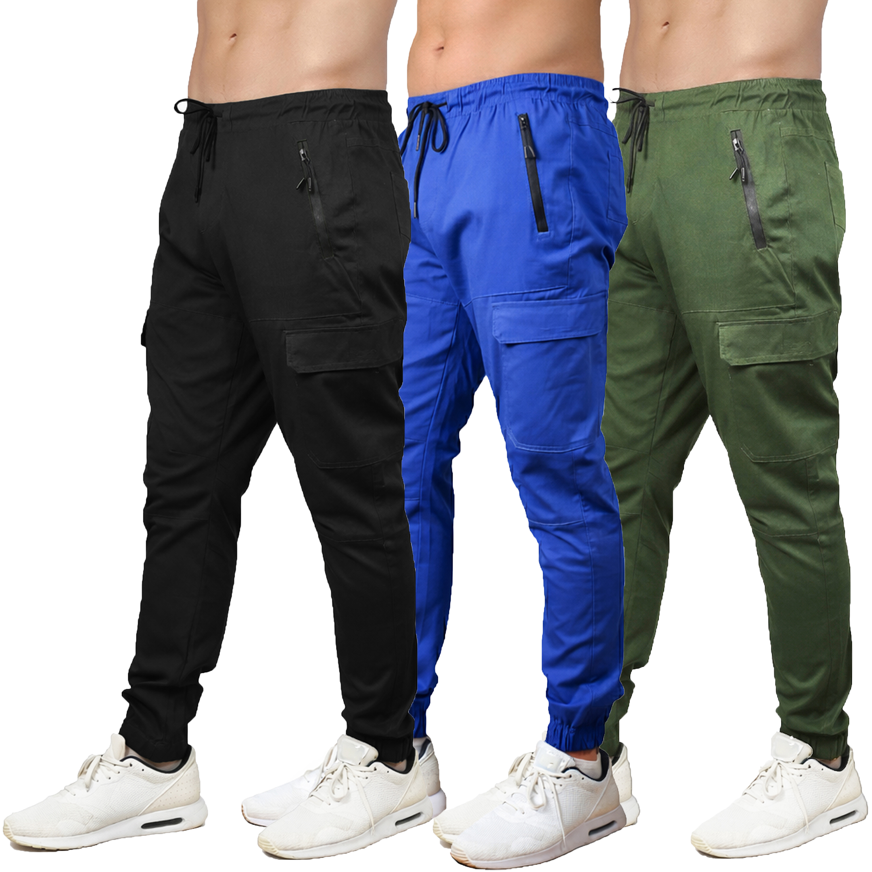 3Pk Mens Cotton Stretch Cargo Jogger - Gallery 13