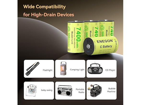 ENEGON Rechargeable Lithium C Batteries