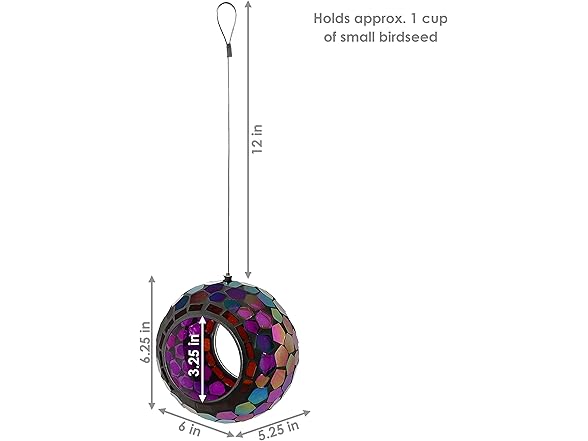 Sunnydaze 6-Inch Glass Mosaic Hanging Bird Feeder