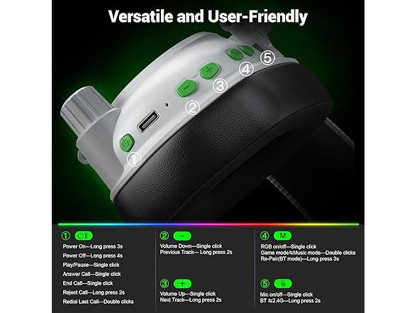 Krysenix Wireless Gaming Headset with Noise Canceling Microphone for PC, PS5