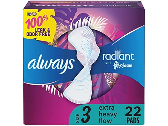Always Radiant Feminine Pads For Women, Size 3 22-Ct