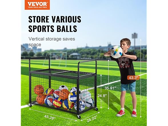 Rolling Sports Ball Storage Cart, Lockable