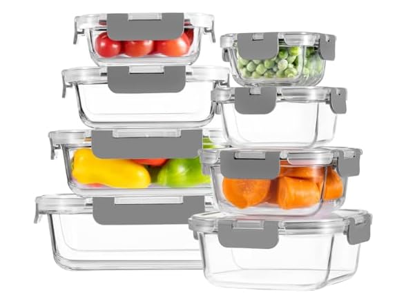 HOMBERKING 8pk Grey Glass Food Containers