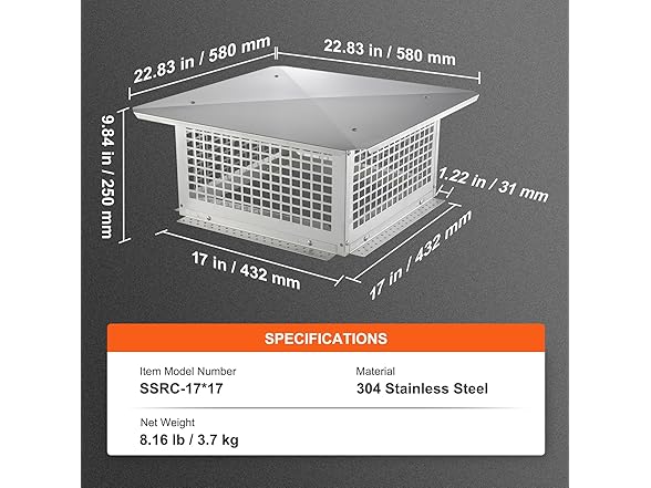 VEVOR Chimney Cap -17x17"