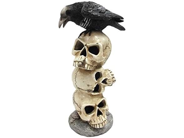 Pacific Giftware Raven Sitting on Top of LED Skulls