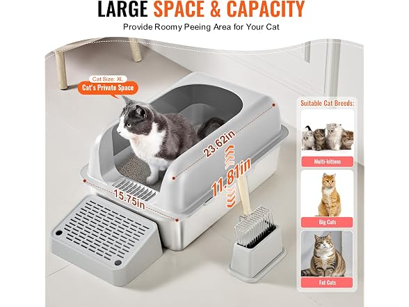 VEVOR Stainless Steel Cat Litter with Lid