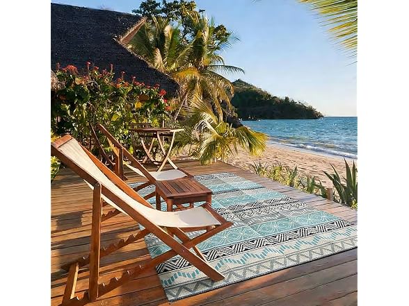STRICKLANDHOME Outdoor Rug, Blue & Grey