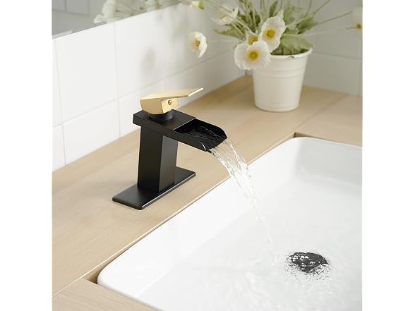 BATHLAVISH Black and Gold Bathroom Sink Faucet