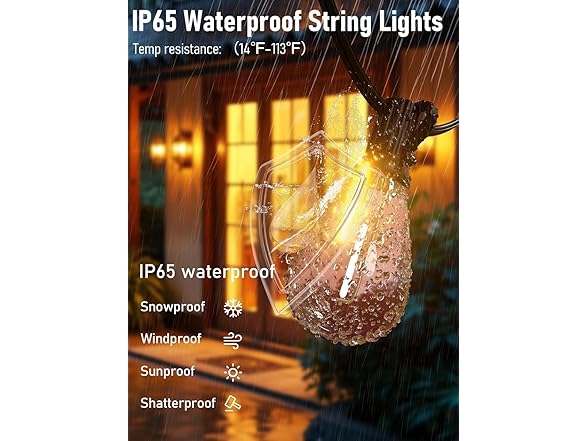 luckystyle 100FT LED Outdoor String Lights with Remote