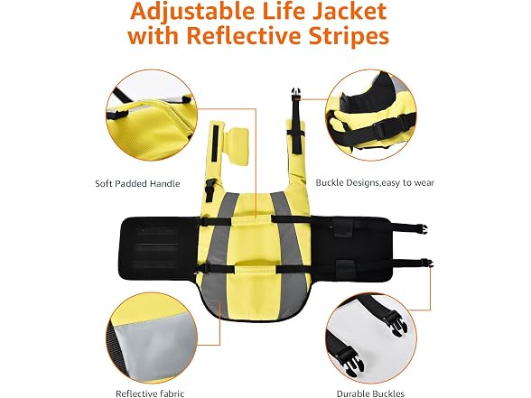 Amazon Basics Dog Adjustable Life Jacket w Reflective Stripes