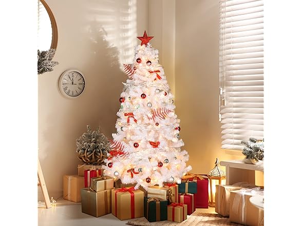 VINGLI 6ft Pre-lit Artificial Christmas Pine Tree
