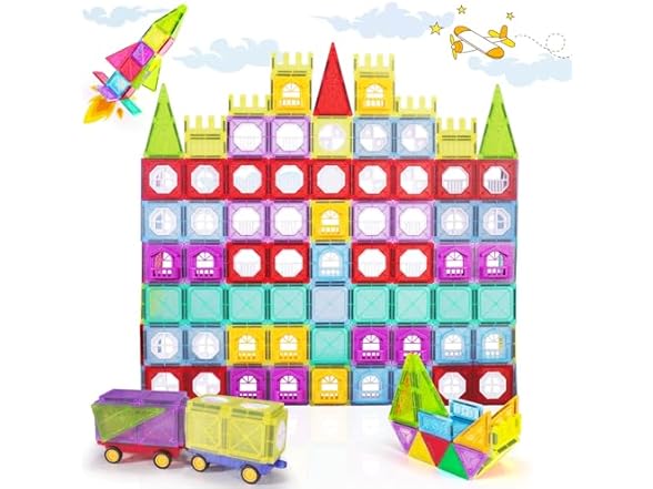 ShowyLive Magnetic Tiles 110PCS Set with 2 Cars