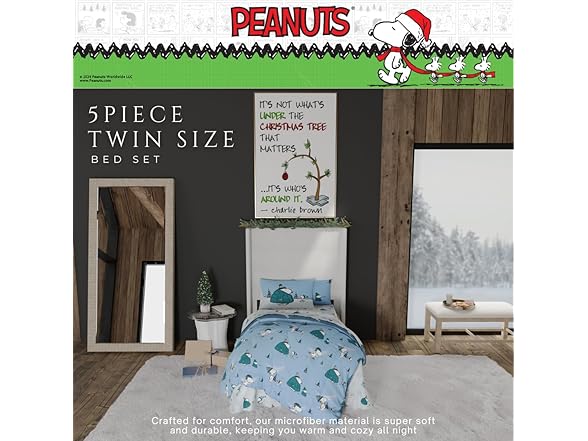 Franco Collectibles Peanuts Snoopy 5Pc Bedding Set
