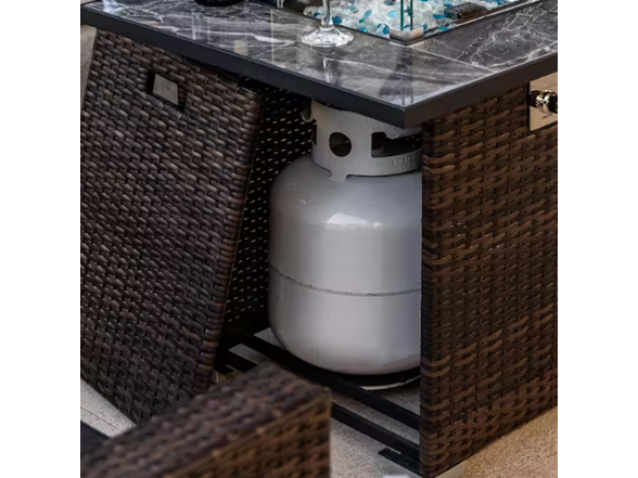 44" Rattan Fire Table w/ Ceramic Top + Cover