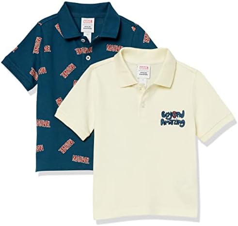 Amazon Essentials Disney | Marvel | Star Wars Boys' Short-Sleeve Pique Polo Shirts, Pack of 2, Marvel Spider-man, X-Small
