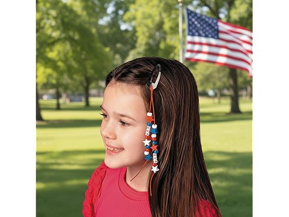 Fun Express 8.5" Patriotic Beaded Snap Hair Clip Craft Kit