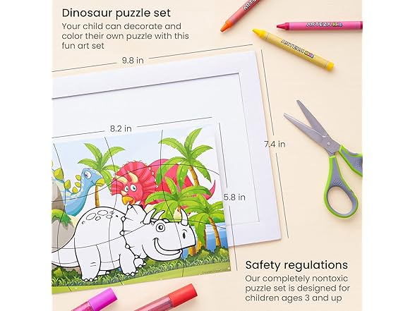 Arteza Kids Dinosaur Coloring Puzzle Kit