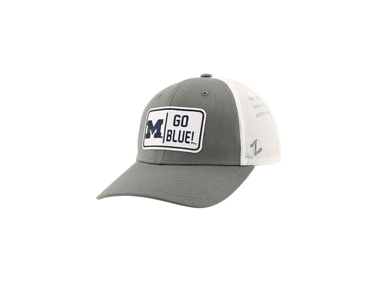 ZHATS Standard NCAA Officially Licensed Snapback Hat Big Rig Patch White Gray Defer, ,Michigan Wolverines