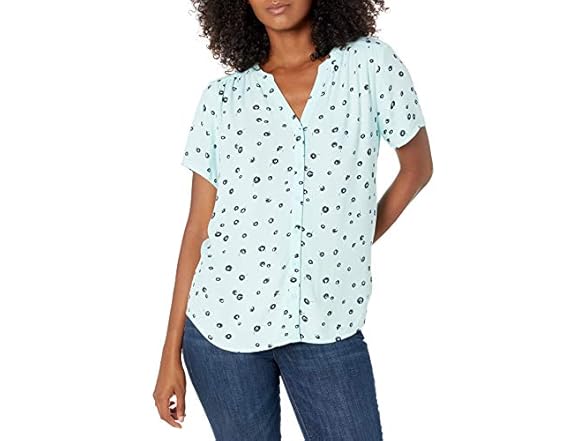 Amazon Essentials Women (L) Blouse Aqua Blue Poppy