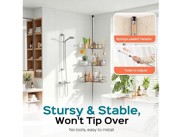 HAMITOR 4-Tier Corner Shower Pole Caddy