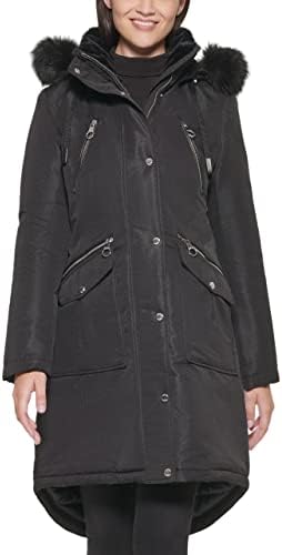 GUESS Women's Long Anorak Coat, Black, Large