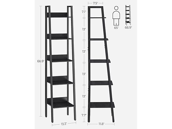 VASAGLE Bookshelf, 5-Tier Narrow Book Shelf