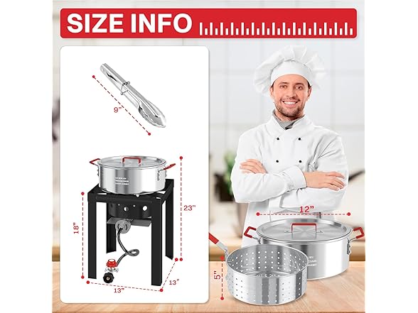 Pipopa 10QT Fish Fryer Pot with Lid