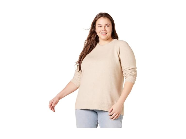 Amazon Essentials Women's Regular-Fit Soft Touch Long-Sleeve Crewneck Sweater, Beige, Large