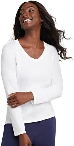 Hanes Womens Cotton V-Neck Long Sleeve Tee