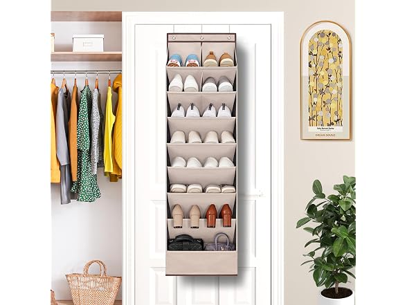 STORAGEIDEAS Door Shoe Organizer Beige, 8 Layers, 2-Pack