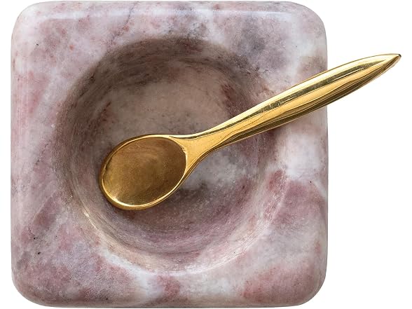 Bloomingville Marble Bowl with Brass Spoon, Pink