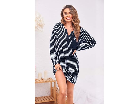 Ekouaer Women (L) Long Sleeve Button Up Nightgown
