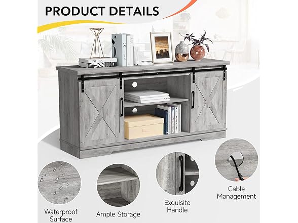 IDEALHOUSE TV Stand 65 White Barn Door