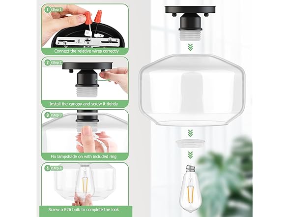 TOBUSA Semi Flush Mount Ceiling Light 2 Pack, Clear