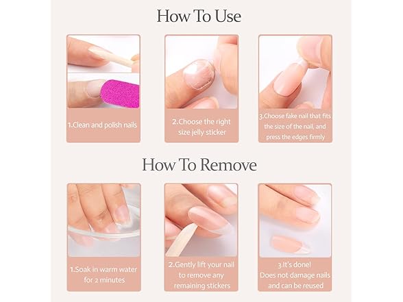 geyakal Long Press on Nails Square Pink Fake 