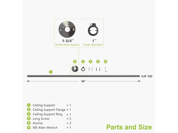 Naiture 36'' SS Shower Rod Ceiling Support