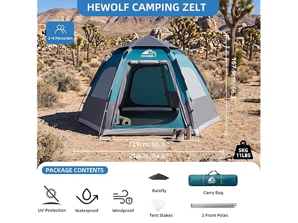 Hewolf 2/3/4 Person Instant Tent